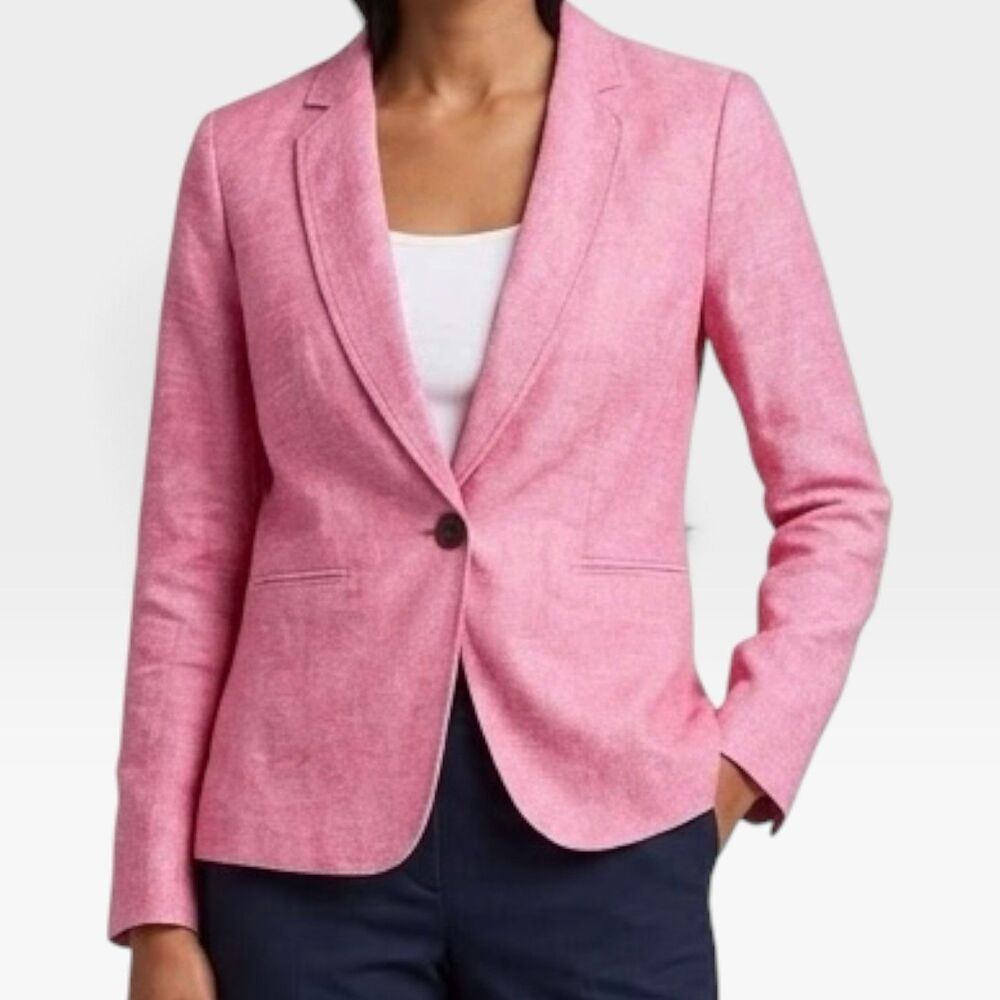 Talbots Blazer Jacket Womens 2P 100% Linen Petite Pink Single Button NWOT Preppy